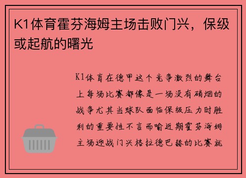 K1体育霍芬海姆主场击败门兴，保级或起航的曙光